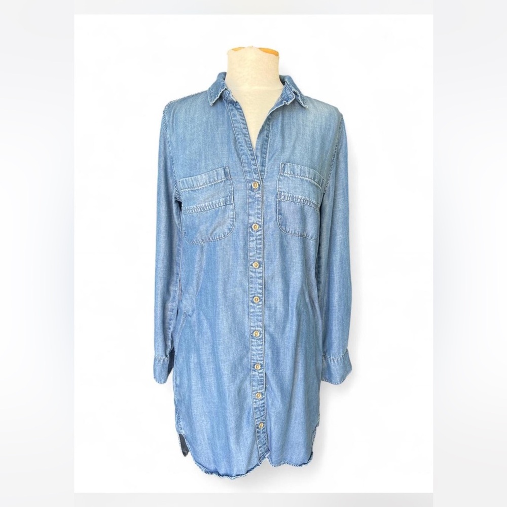 Anthropologie Cloth & Stone Chambray Denim Midi Dress button Small